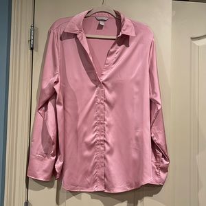 H & M pink silky button down shirt